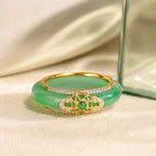 18K Gold Plated Natural Green Chalcedony Strength Ring