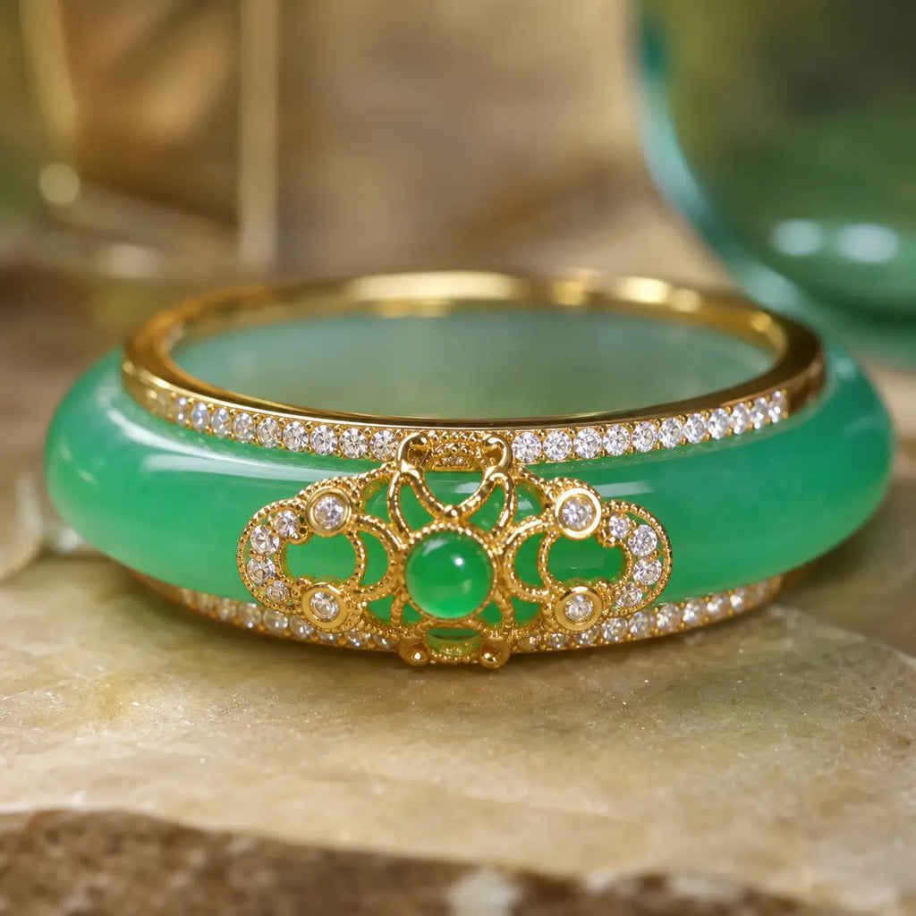 18K Gold Plated Natural Green Chalcedony Strength Ring