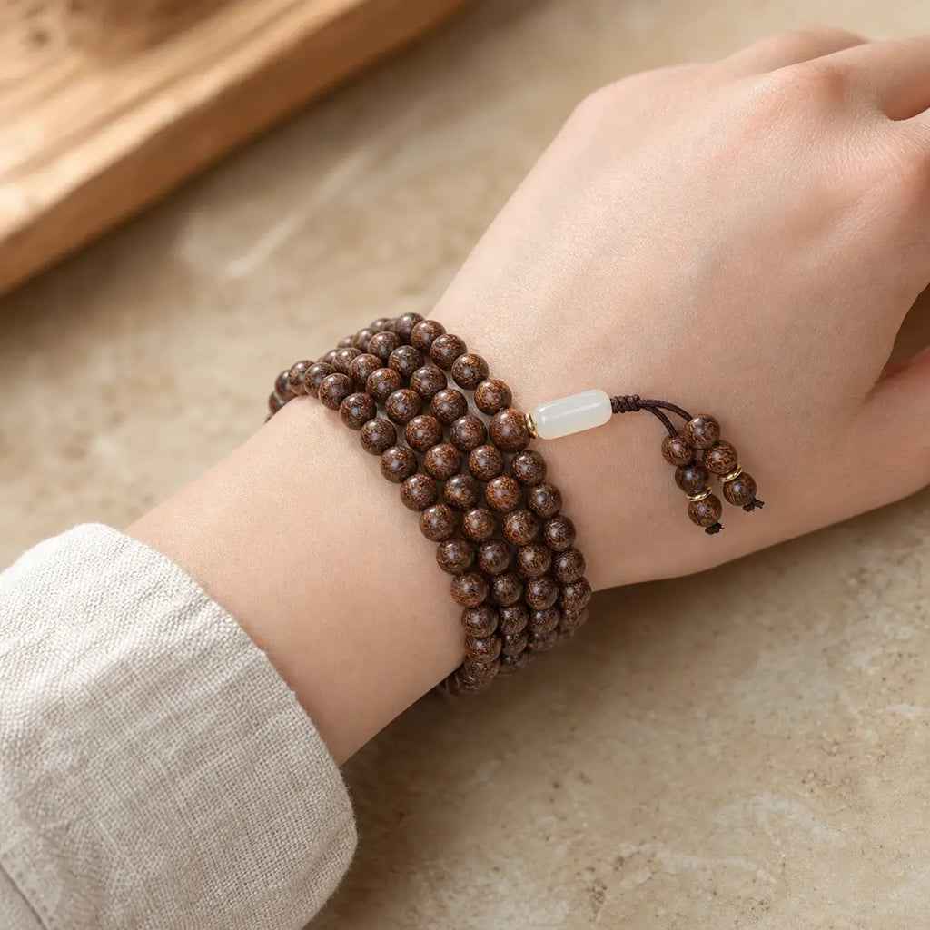 Song Yne 108 Rosewood Jade Calm & Prosperity Mala Bracelet