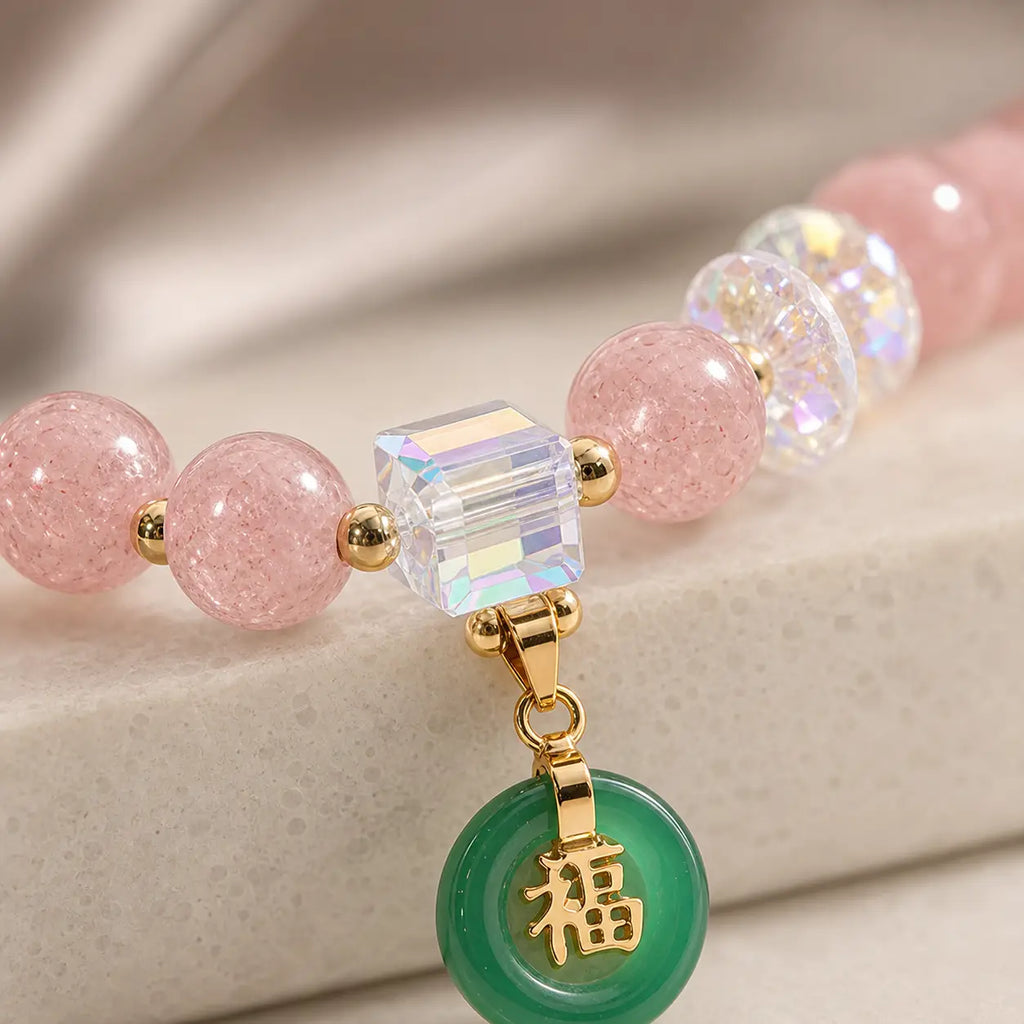 Song Yne Strawberry Quartz Jade Fu Healing & Luck Bracelet