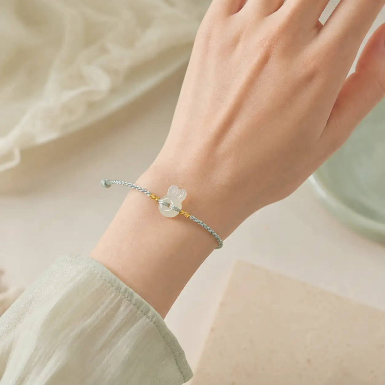 Song Yne Hetian Jade Rabbit Protection & Luck String Bracelet