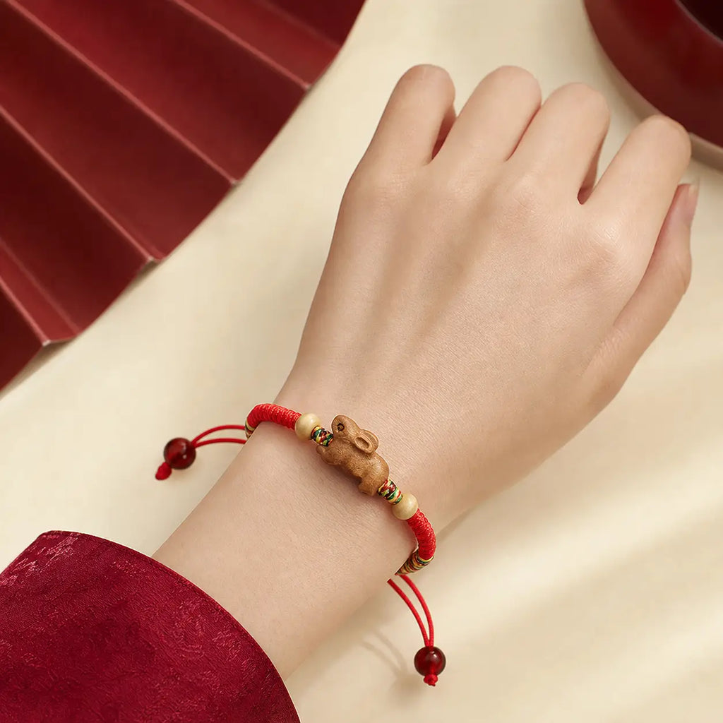 Song Yne Chinese Zodiac Peach Wood Protection & Luck Red String Bracelet