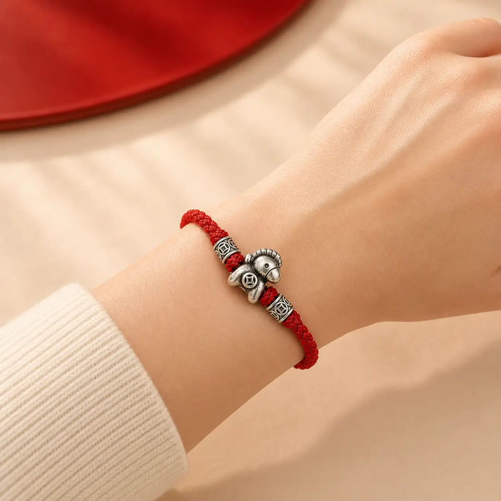 Song Yne 999 Silver Horse Year Peace Braided Bracelet