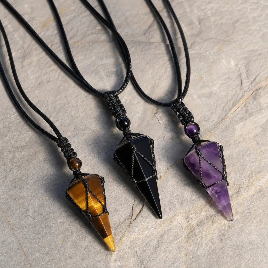 Song Yne Natural Stone Pointed Energy Pendant Necklace