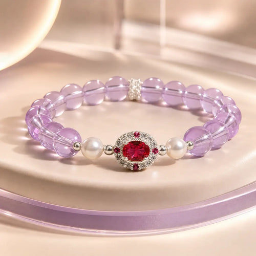 Song Yne Amethyst Pearl Red Zircon Balance Bracelet