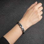 Song Yne Endless Knot Titanium Steel Balance Leather Bracelet