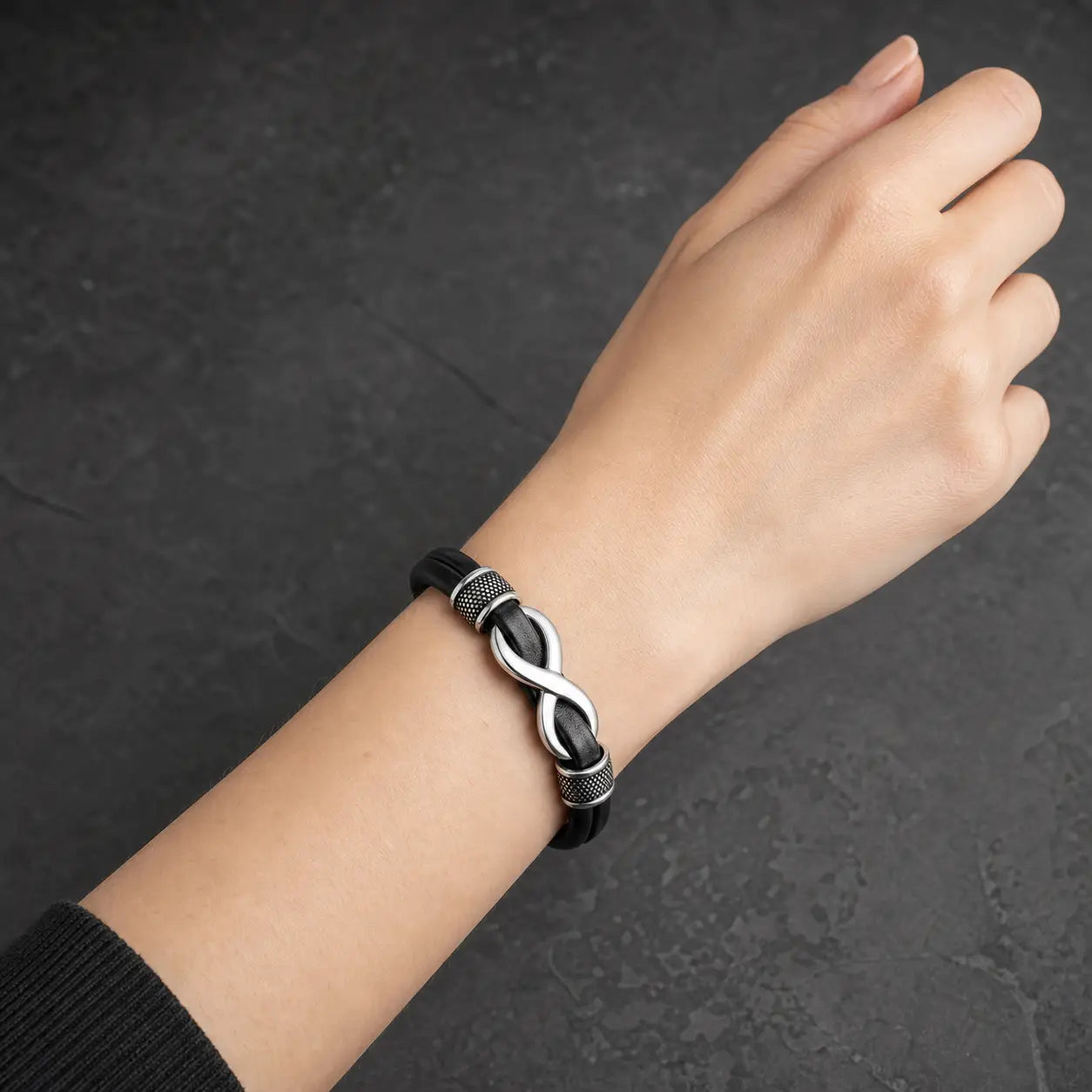 Song Yne Endless Knot Titanium Steel Balance Leather Bracelet