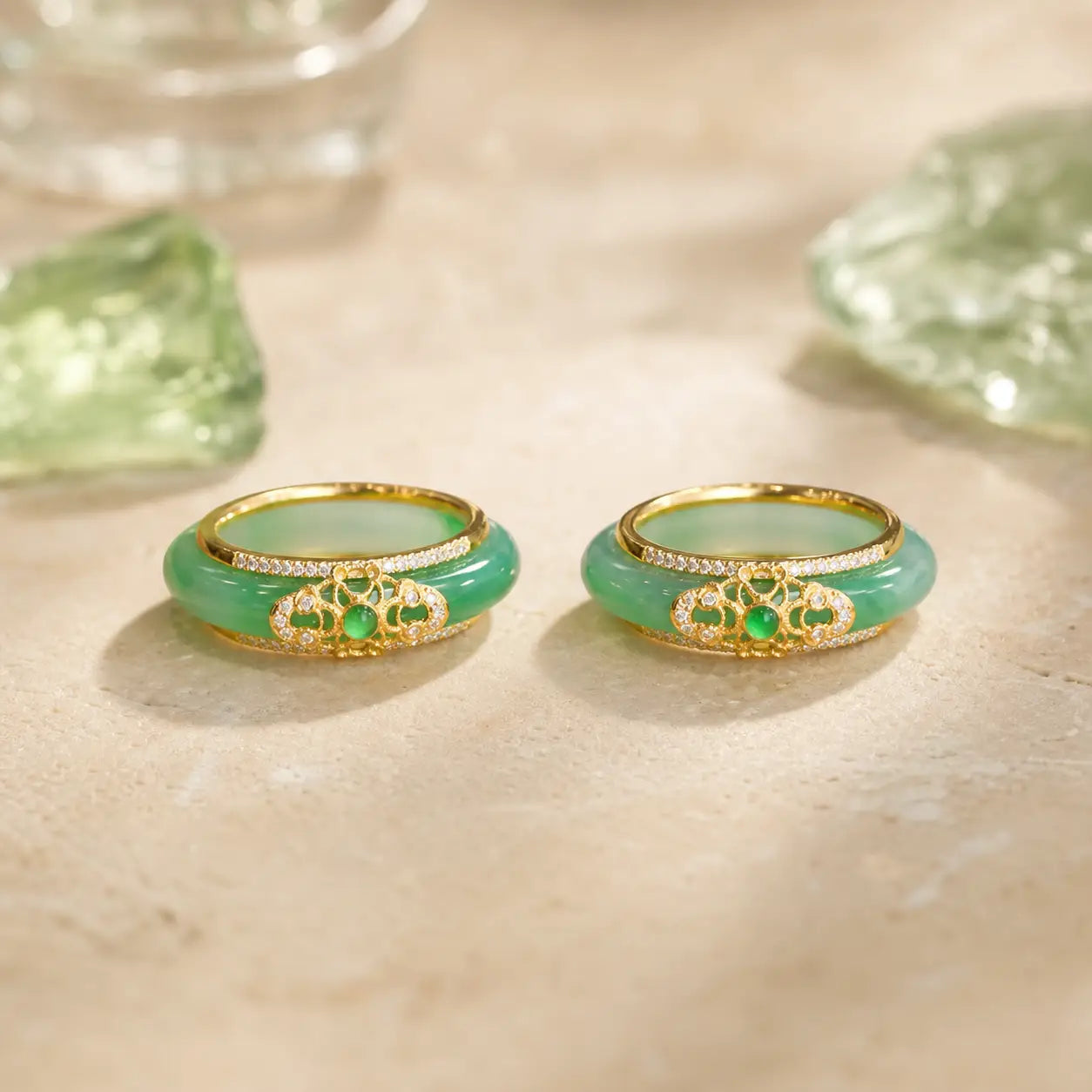 18K Gold Plated Natural Green Chalcedony Strength Ring