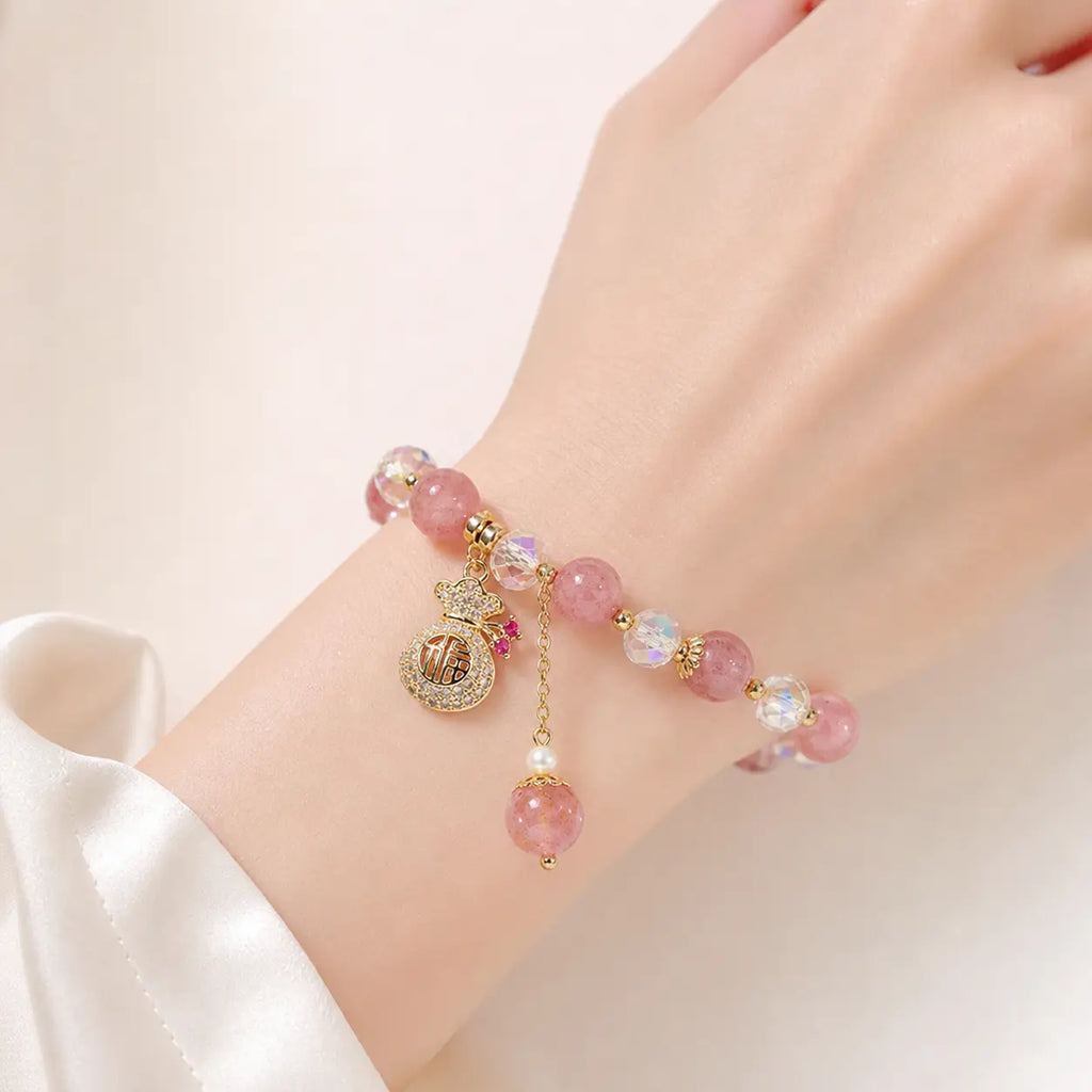 Song Yne Strawberry Quartz Money Bag Positive & Prosperity Bracelet
