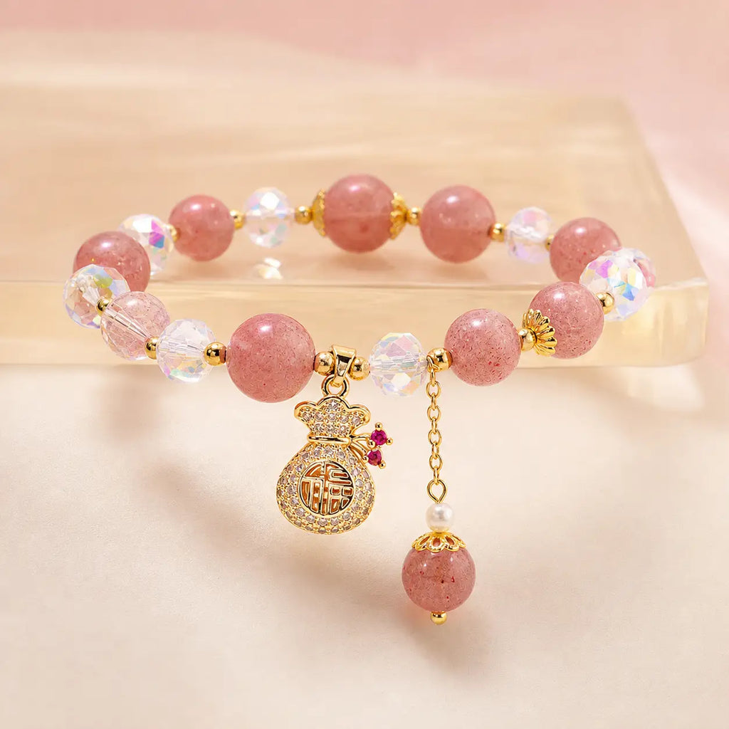Song Yne Strawberry Quartz Money Bag Positive & Prosperity Bracelet