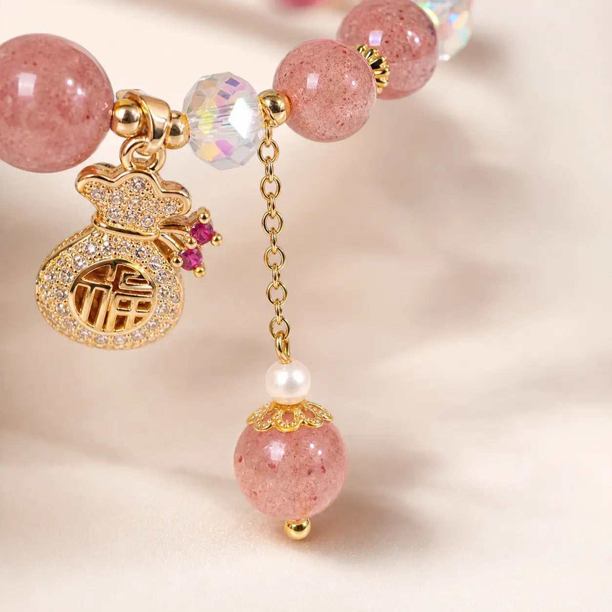 Song Yne Strawberry Quartz Money Bag Positive & Prosperity Bracelet