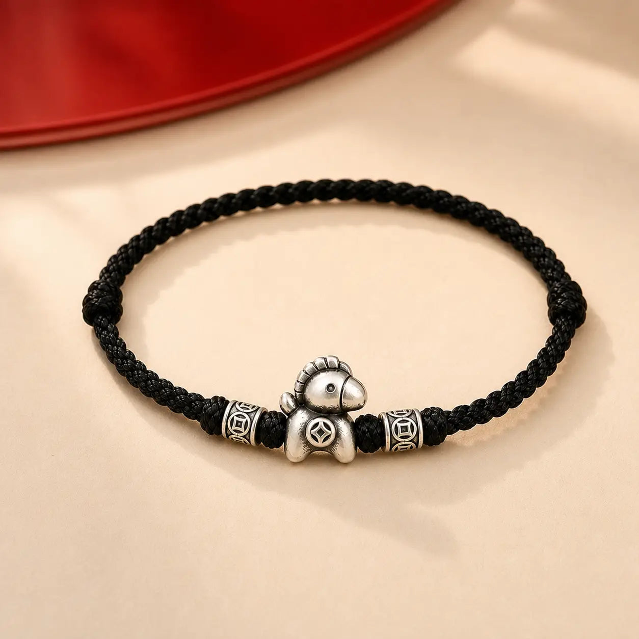 Song Yne 999 Silver Horse Year Peace Braided Bracelet