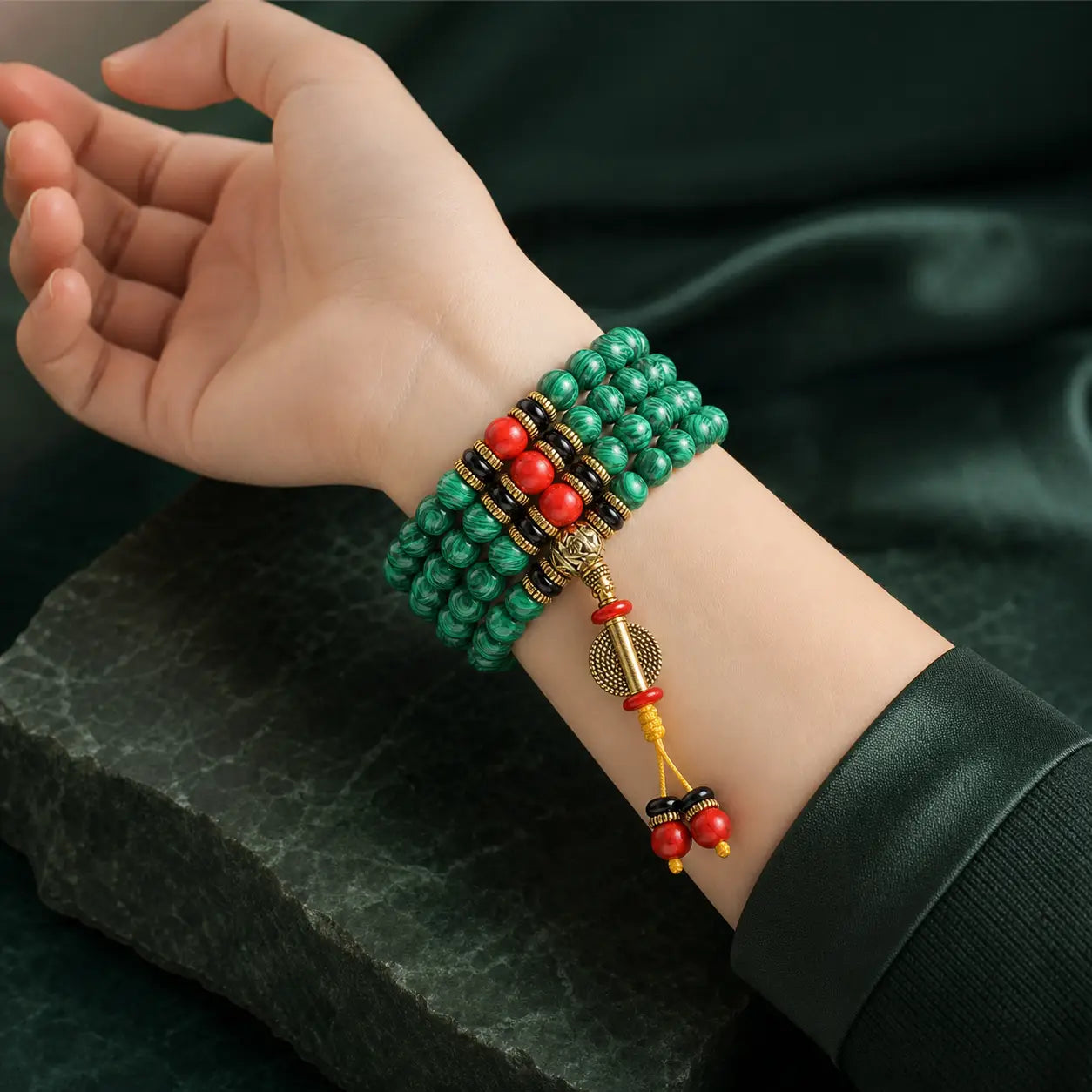 Song Yne 108 Malachite Mala Anti-Anxiety & Protection Bracelet