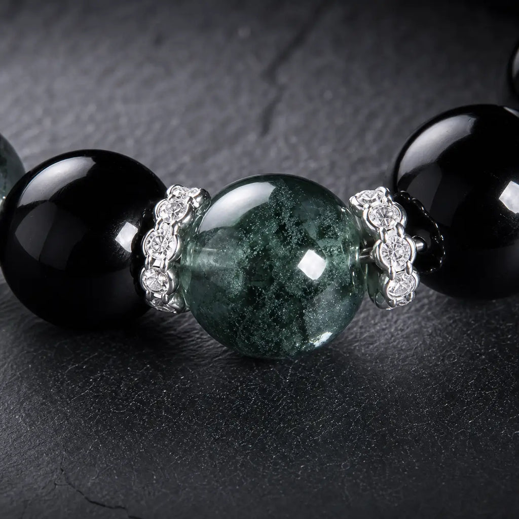 Song Yne Obsidian Green Phantom 925 Silver Strength & Protection Bracelet