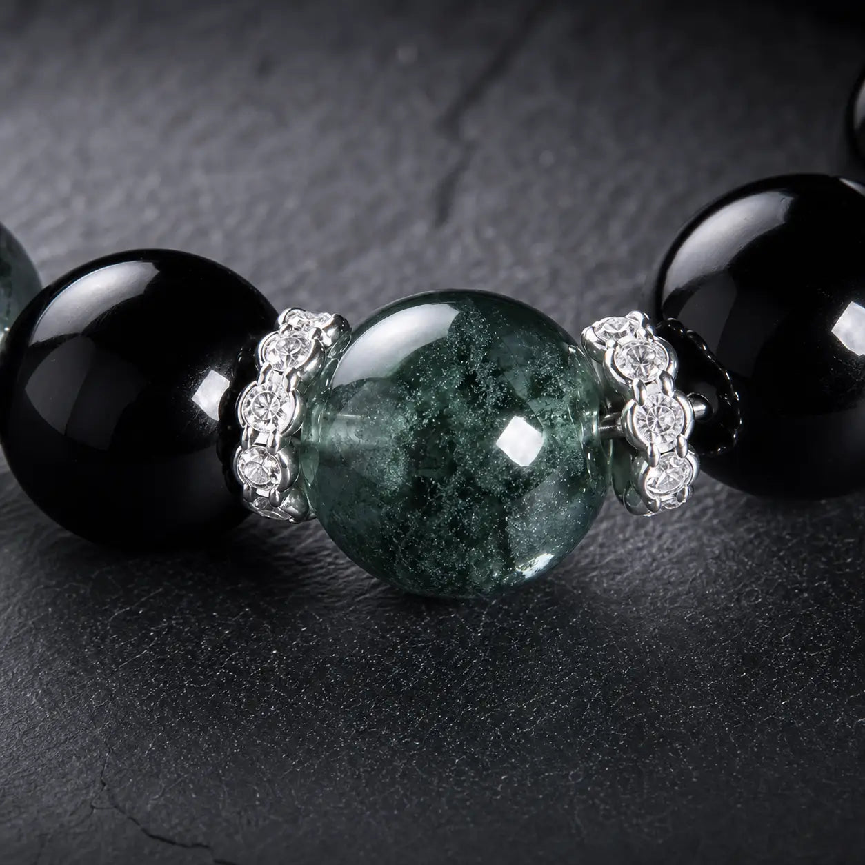 Song Yne Obsidian Green Phantom 925 Silver Strength & Protection Bracelet
