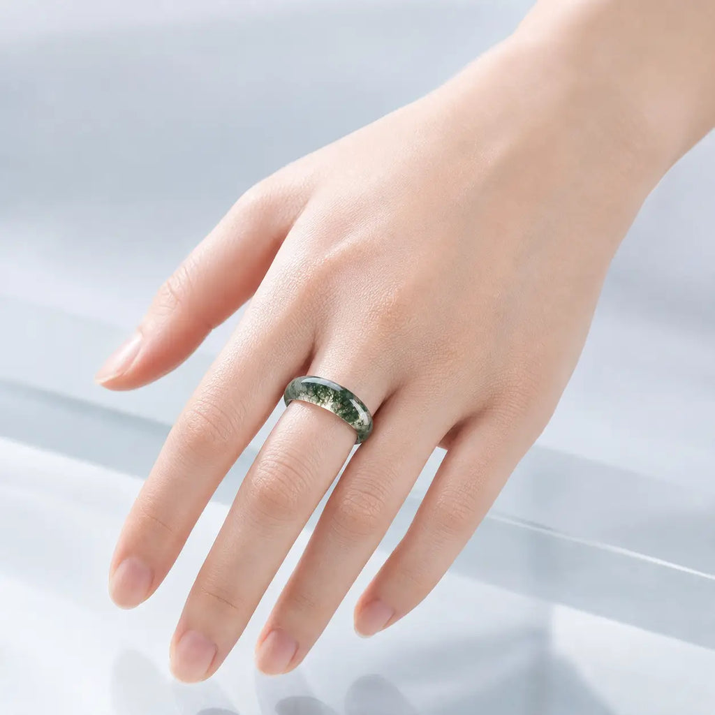 Song Yne Moss Agate Healing Balance Ring