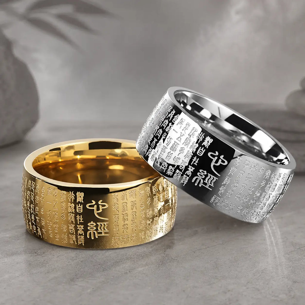 Song Yne Buddhist Heart Sutra Titanium Steel Lucky Ring