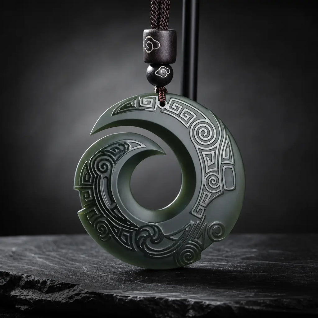 Song Yne Hetian Cyan Jade Fortune Peace Buckle Necklace