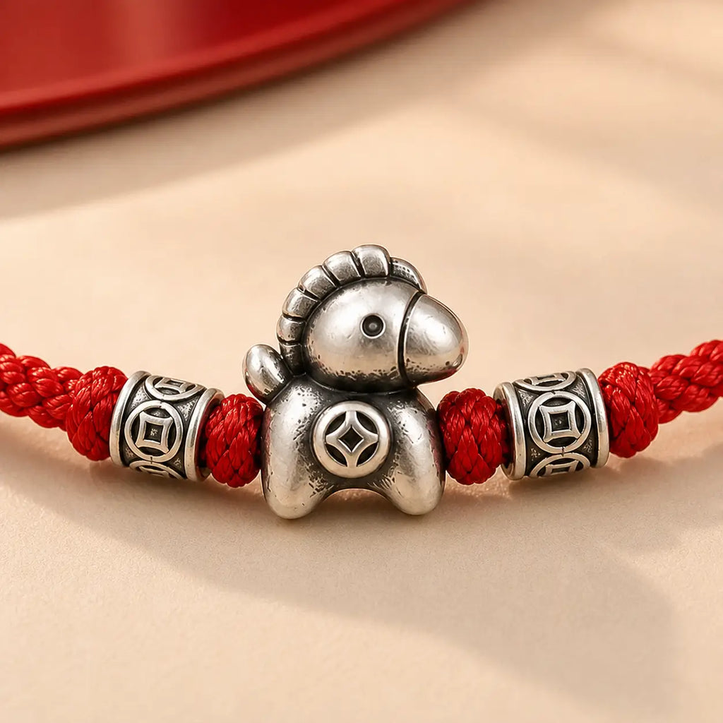 Song Yne 999 Silver Horse Year Peace Braided Bracelet