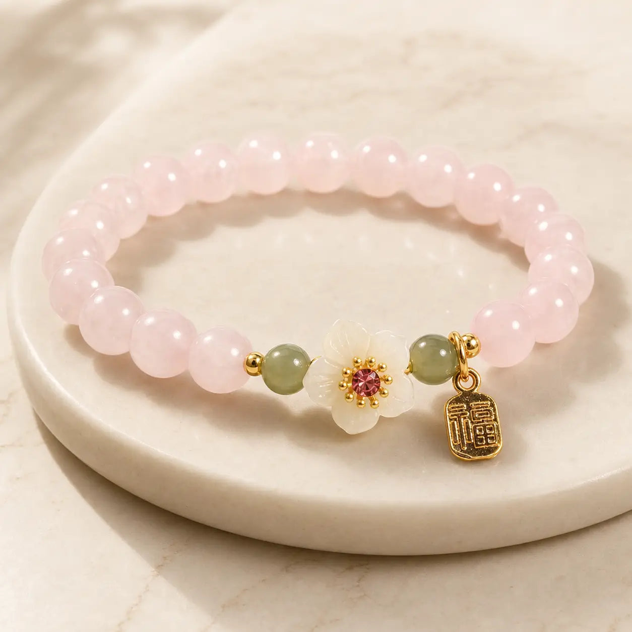 Song Yne Rose Quartz Hetian Jade Love & Blessing Bracelet