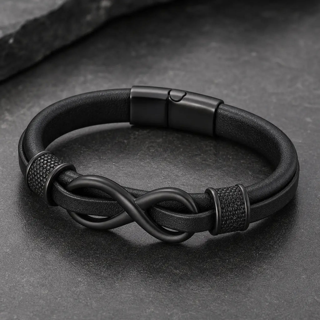 Song Yne Endless Knot Titanium Steel Balance Leather Bracelet