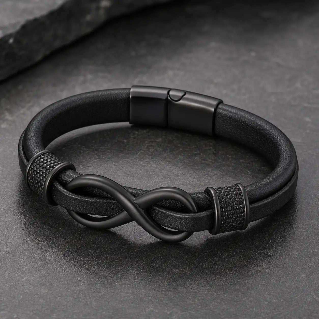 Song Yne Endless Knot Titanium Steel Balance Leather Bracelet