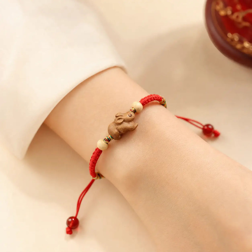 Song Yne Chinese Zodiac Peach Wood Protection & Luck Red String Bracelet