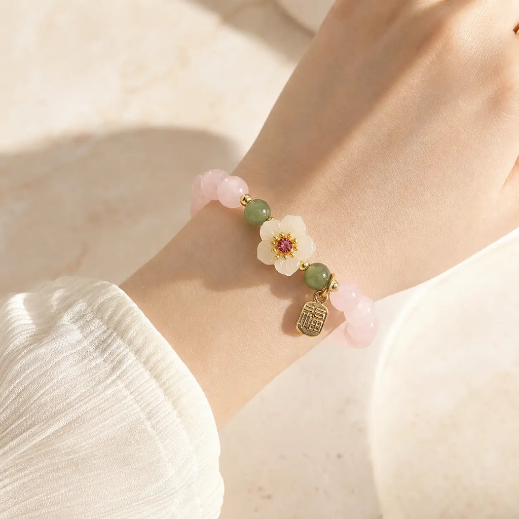 Song Yne Rose Quartz Hetian Jade Love & Blessing Bracelet