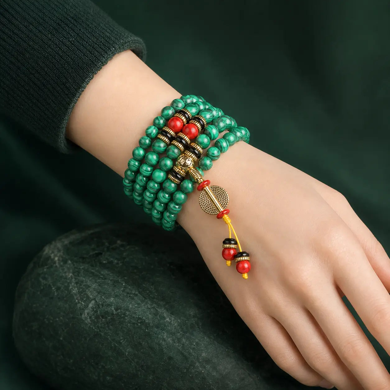Song Yne 108 Malachite Mala Anti-Anxiety & Protection Bracelet