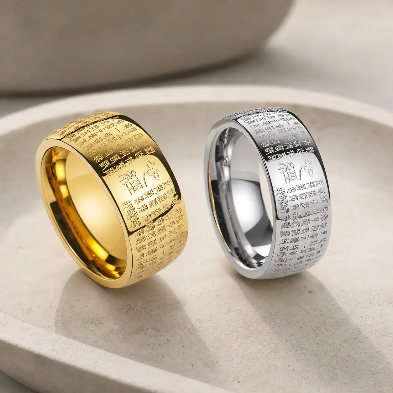 Song Yne Buddhist Heart Sutra Titanium Steel Lucky Ring