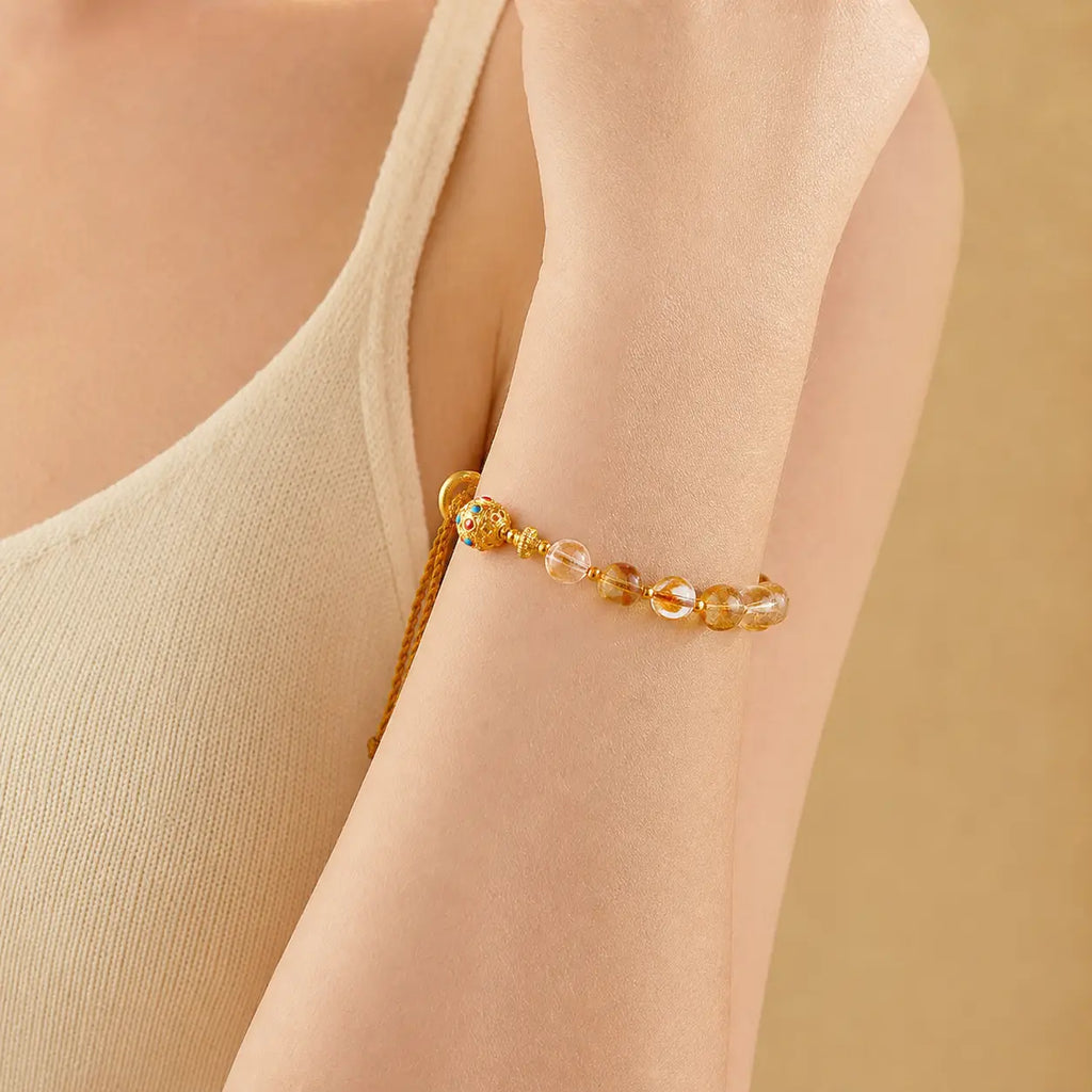 Song Yne Citrine White Crystal Peace Buckle Fu Silver Bracelet