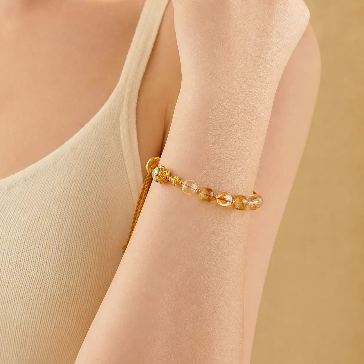 Song Yne Citrine White Crystal Peace Buckle Fu Silver Bracelet