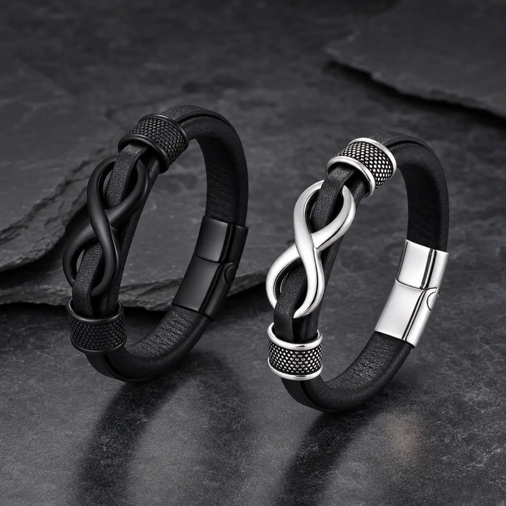 Song Yne Endless Knot Titanium Steel Balance Leather Bracelet