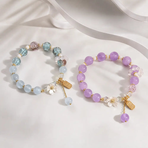 Song Yne Blue Crystal Amethyst Calming & Healing Flower Bracelet