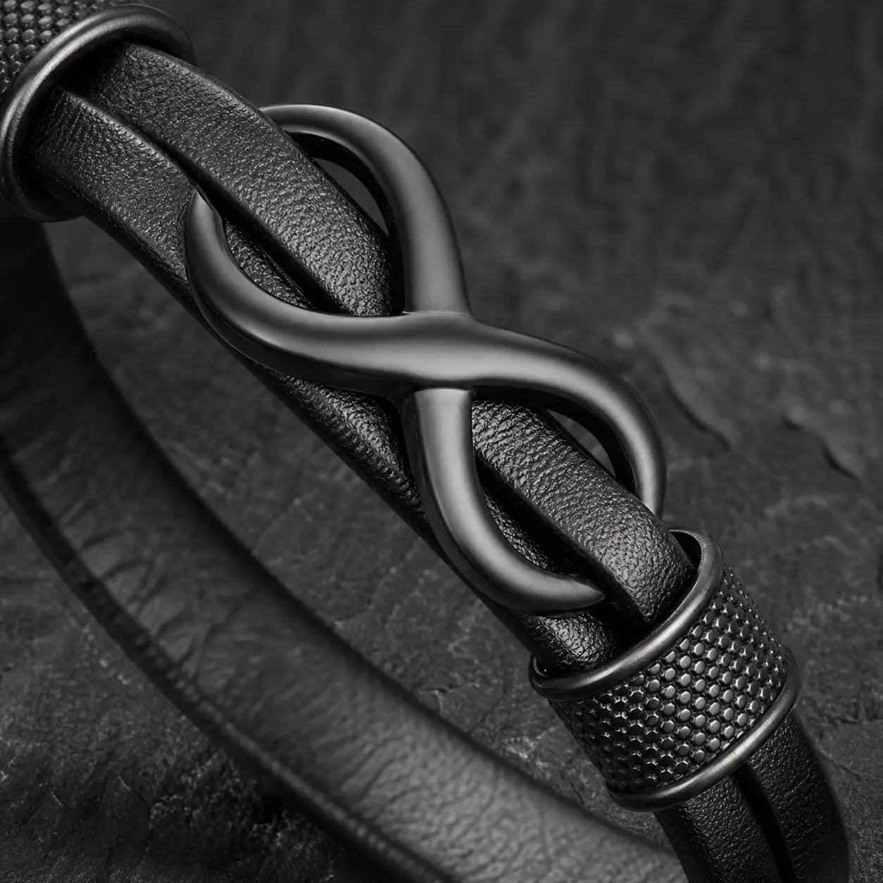 Song Yne Endless Knot Titanium Steel Balance Leather Bracelet