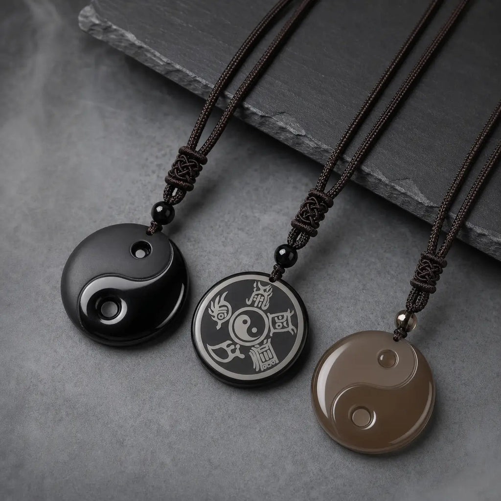 Song Yne Nine-Character Mantra Obsidian Protection Pendant