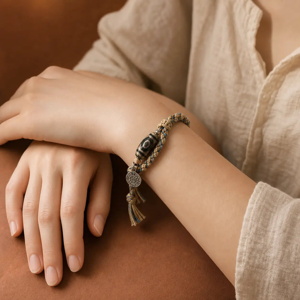 Song Yne Nine-Eyed Dzi Bead Wealth Protection Bracelet