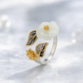 Song Yne White Jade Plum Blossom Silver Plated Luck Ring
