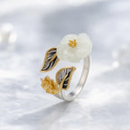 Song Yne White Jade Plum Blossom Silver Plated Luck Ring