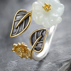 Song Yne White Jade Plum Blossom Silver Plated Luck Ring