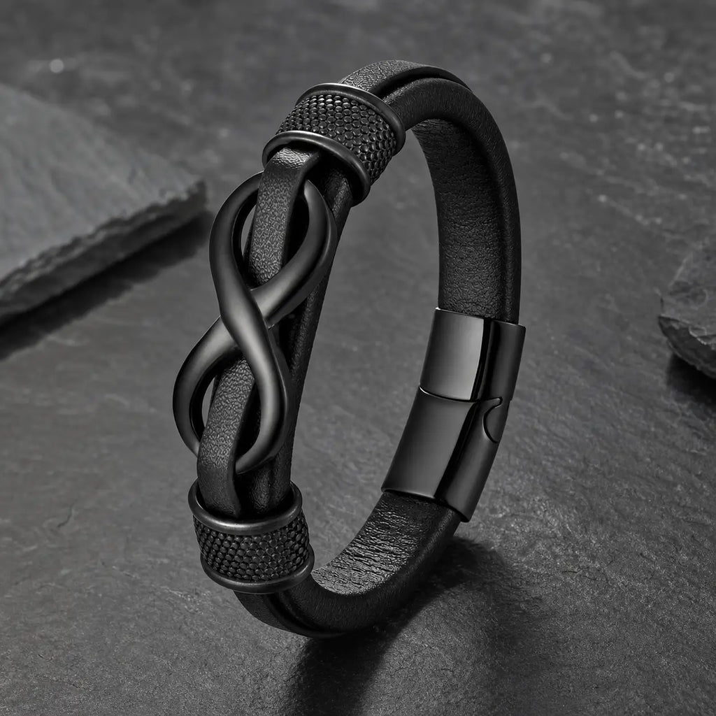 Song Yne Endless Knot Titanium Steel Balance Leather Bracelet