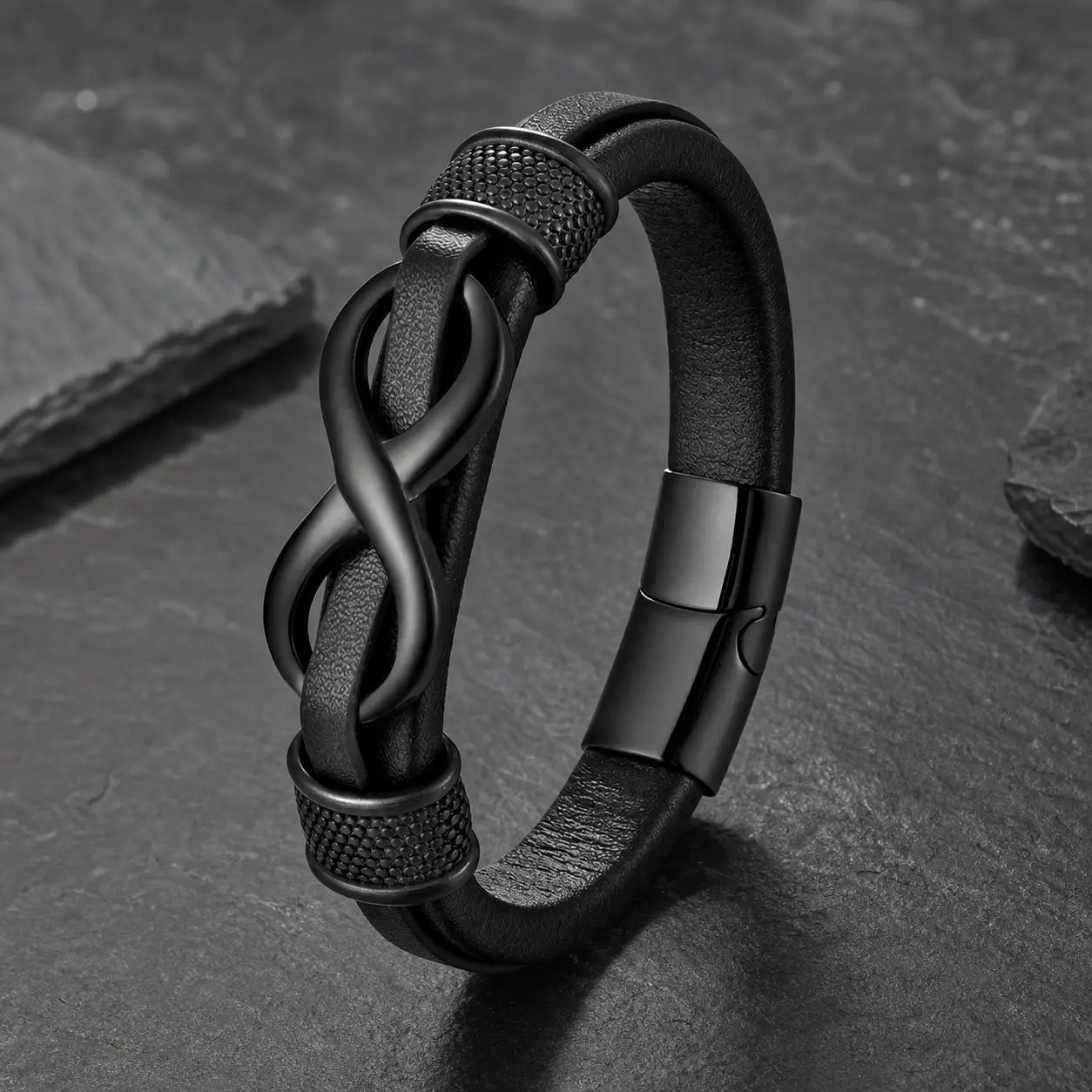 Song Yne Endless Knot Titanium Steel Balance Leather Bracelet