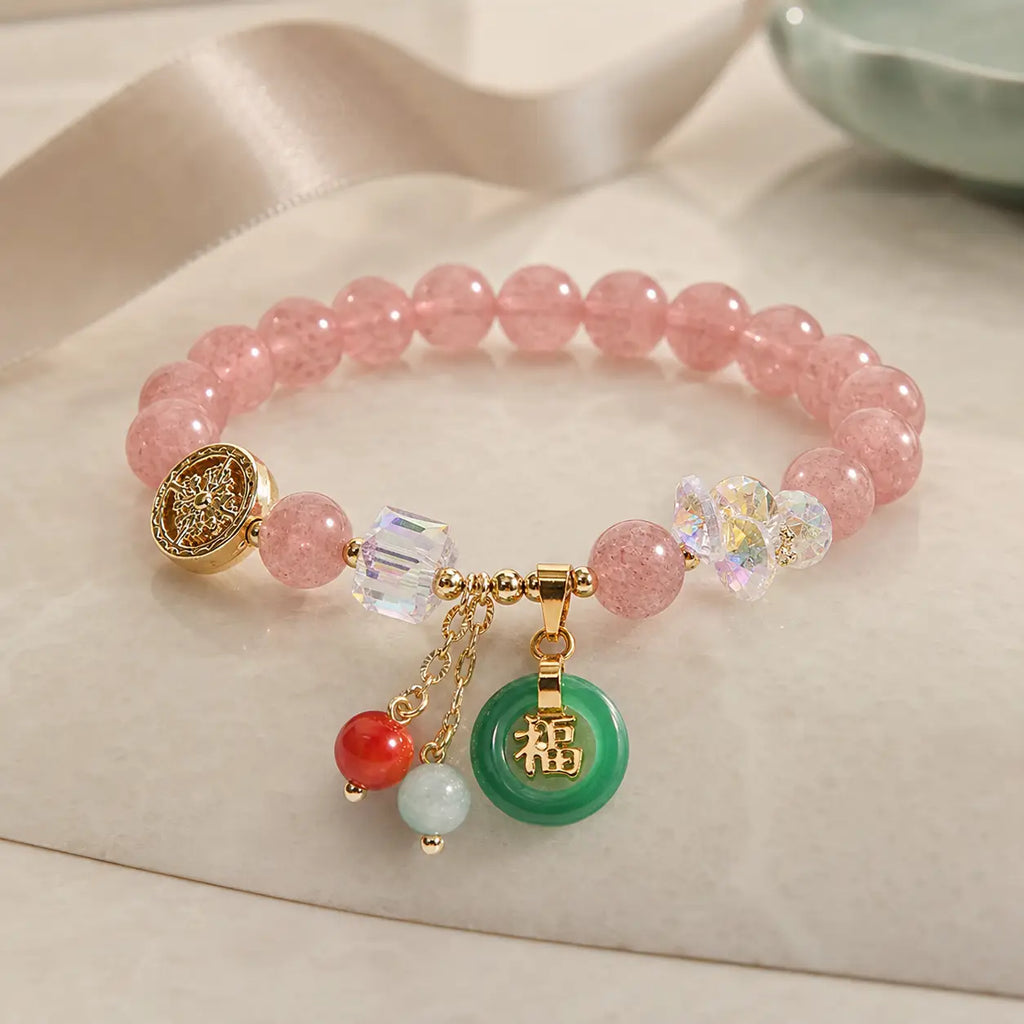 Song Yne Strawberry Quartz Jade Fu Healing & Luck Bracelet