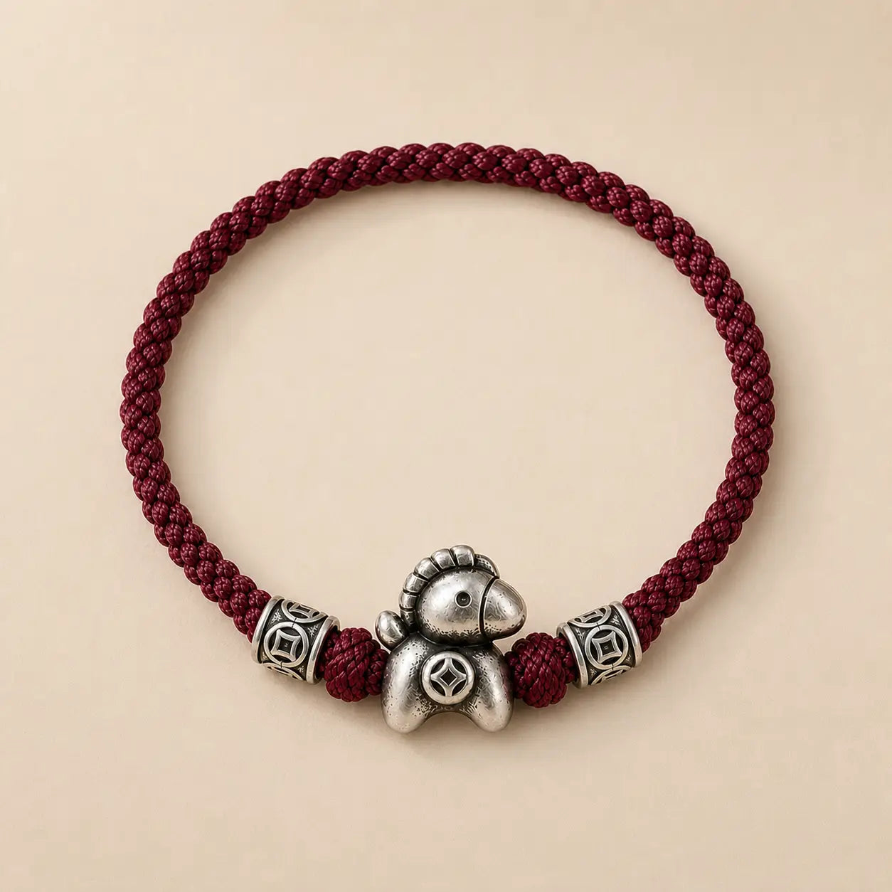 Song Yne 999 Silver Horse Year Peace Braided Bracelet