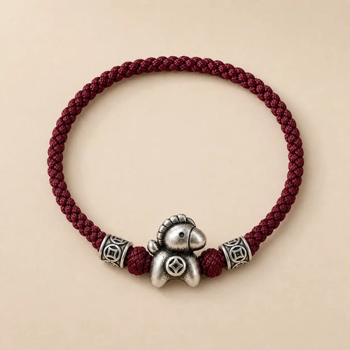 Song Yne 999 Silver Horse Year Peace Braided Bracelet