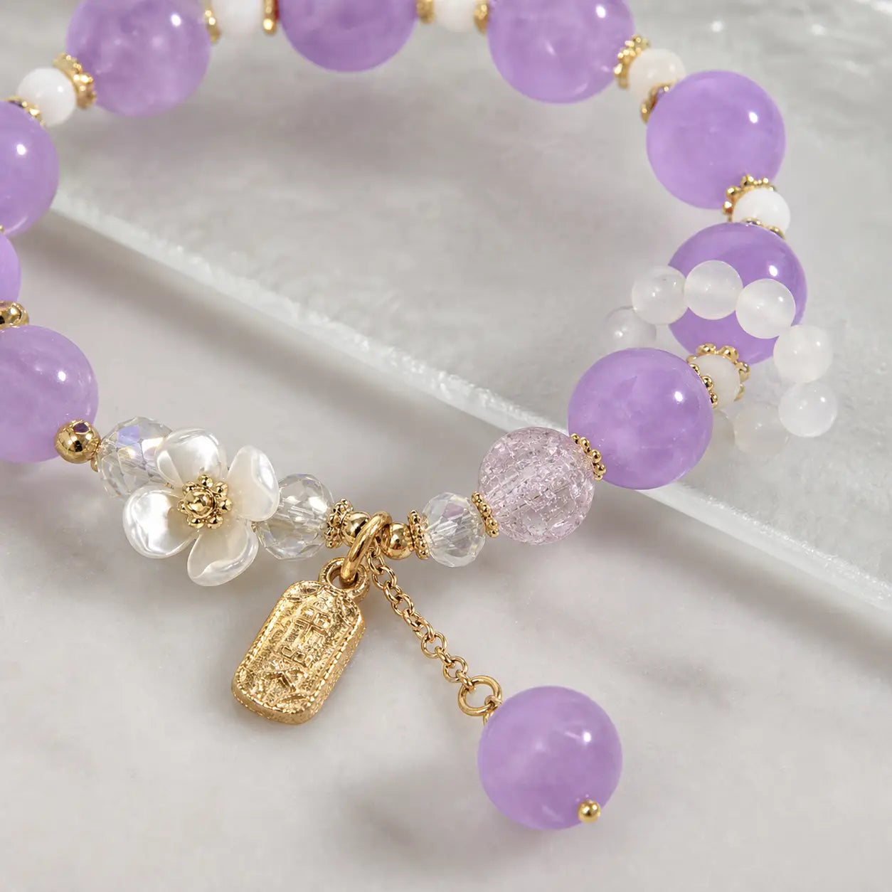 Song Yne Blue Crystal Amethyst Calming & Healing Flower Bracelet
