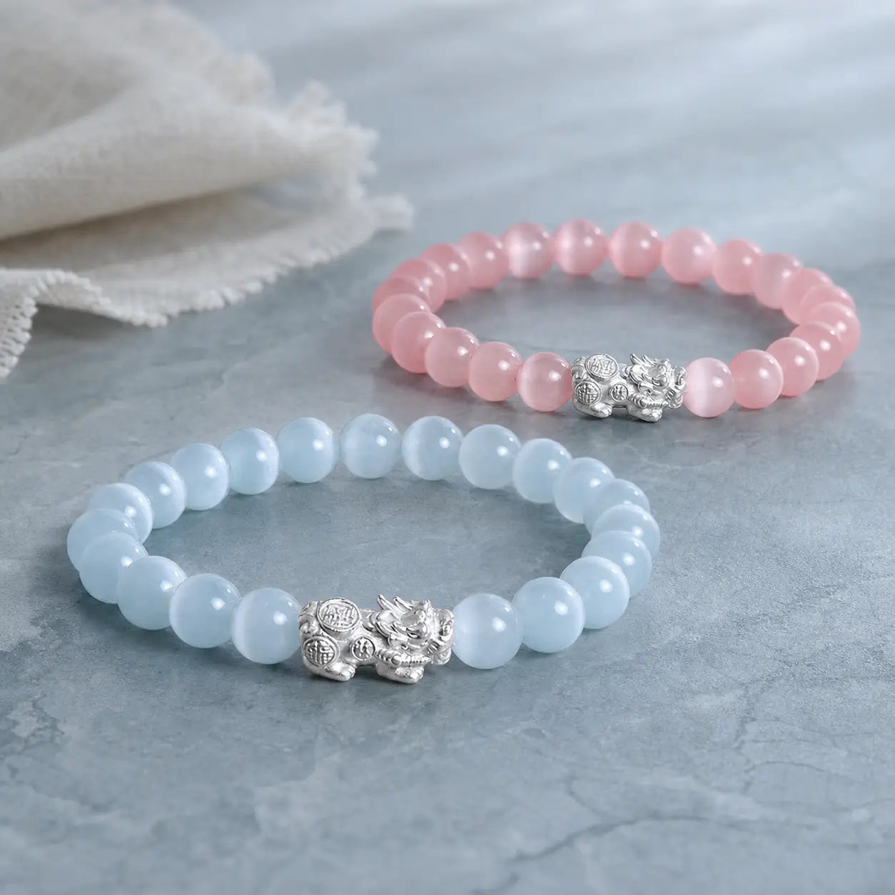 Song Yne Cat's Eye 990 Silver Pixiu Wealth & Protection Bracelet