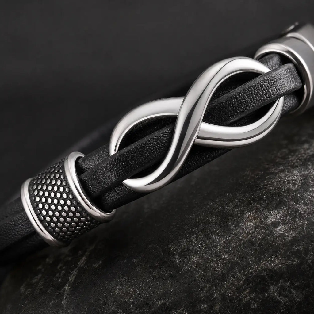 Song Yne Endless Knot Titanium Steel Balance Leather Bracelet