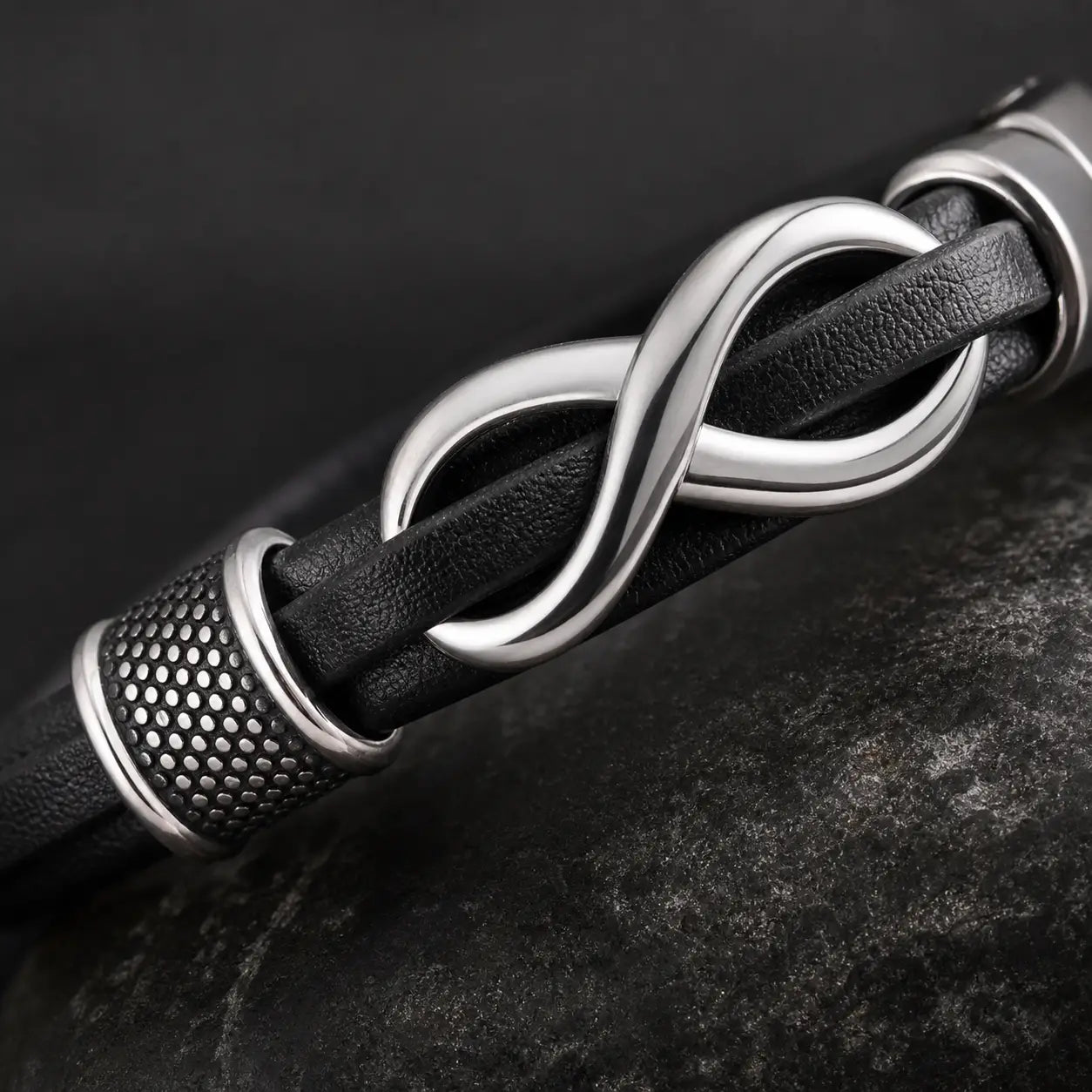 Song Yne Endless Knot Titanium Steel Balance Leather Bracelet