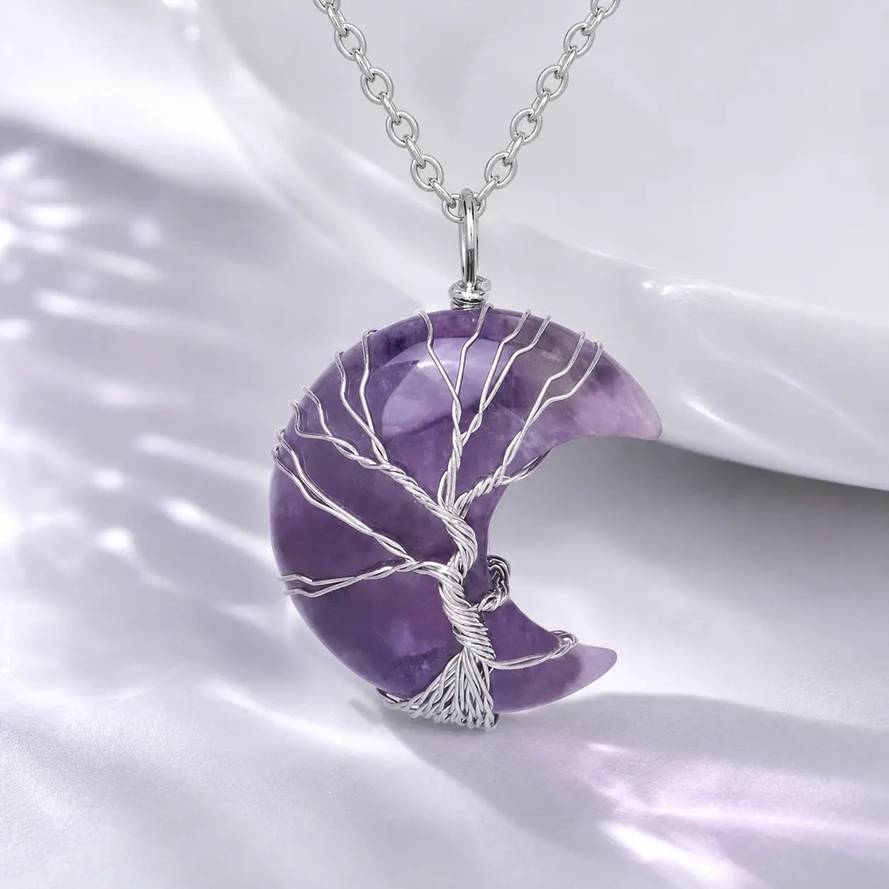 Song Yne Moon Tree of Life Crystal Healing Pendant